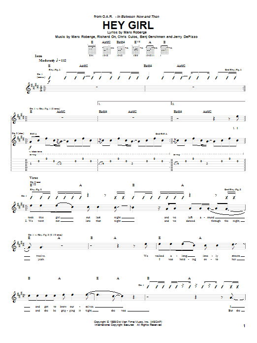 Download O.A.R. Hey Girl Sheet Music and learn how to play Guitar Tab PDF digital score in minutes