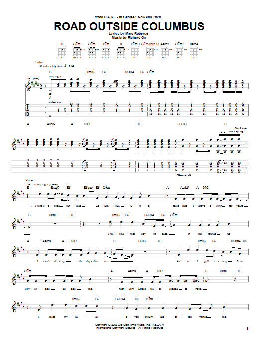 Download O.A.R. Road Outside Columbus Sheet Music and learn how to play Guitar Tab PDF digital score in minutes