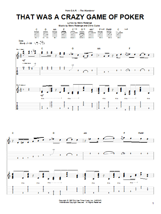 Download O.A.R. That Was A Crazy Game Of Poker Sheet Music and learn how to play Guitar Tab PDF digital score in minutes