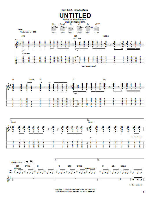 Download O.A.R. Untitled Sheet Music and learn how to play Guitar Tab PDF digital score in minutes