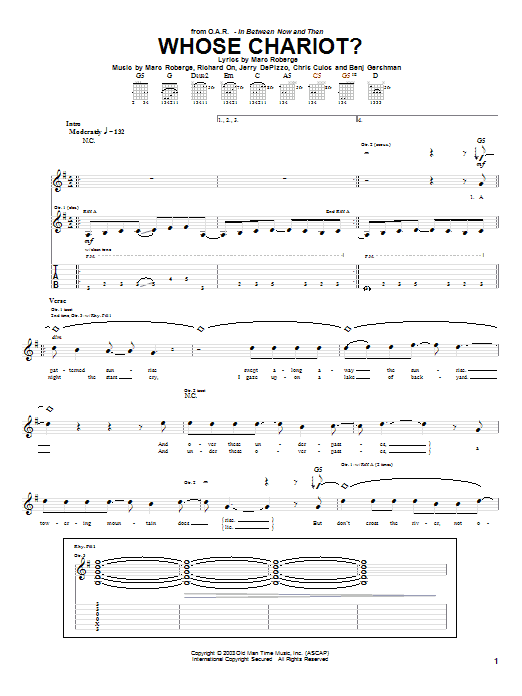 Download O.A.R. Whose Chariot? Sheet Music and learn how to play Guitar Tab PDF digital score in minutes