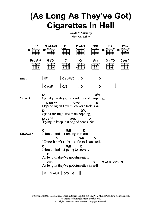 Download Oasis (As Long As They've Got) Cigarettes In Hell Sheet Music and learn how to play Lyrics & Chords PDF digital score in minutes