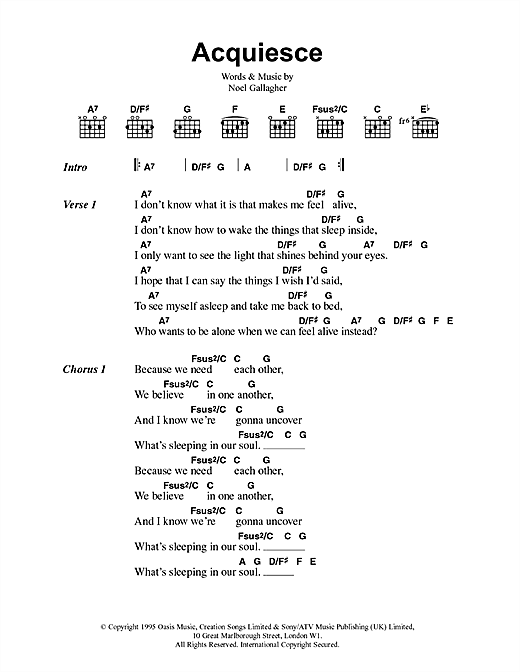 Download Oasis Acquiesce Sheet Music and learn how to play Ukulele PDF digital score in minutes