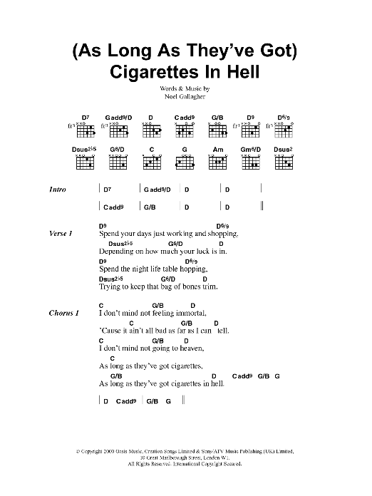 Download Oasis (As Long As They've Got) Cigarettes In Hell Sheet Music and learn how to play Lyrics & Chords PDF digital score in minutes
