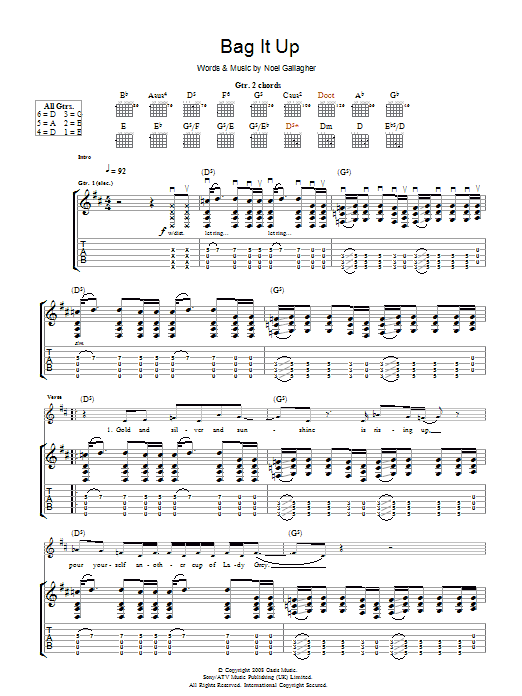 Download Oasis Bag It Up Sheet Music and learn how to play Piano, Vocal & Guitar PDF digital score in minutes