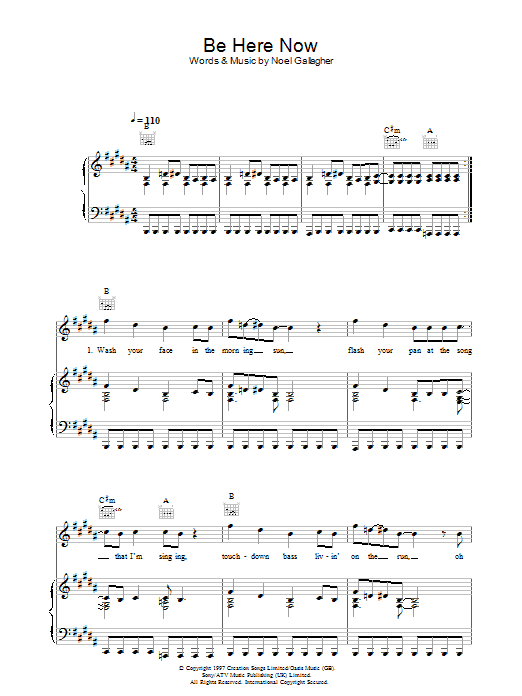Download Oasis Be Here Now Sheet Music and learn how to play Melody Line, Lyrics & Chords PDF digital score in minutes