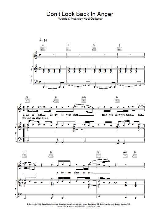 Download Oasis Don't Look Back In Anger Sheet Music and learn how to play Alto Saxophone PDF digital score in minutes