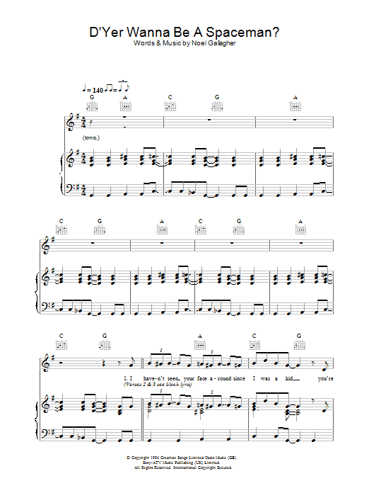 Download Oasis D'Yer Wanna Be A Spaceman? Sheet Music and learn how to play Guitar Tab PDF digital score in minutes