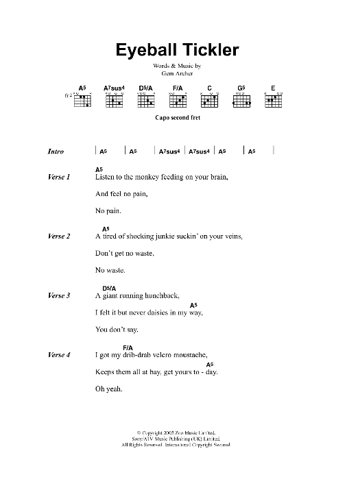 Download Oasis Eyeball Tickler Sheet Music and learn how to play Lyrics & Chords PDF digital score in minutes