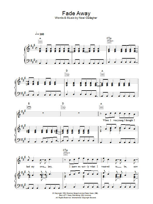 Download Oasis Fade Away Sheet Music and learn how to play Lyrics & Chords PDF digital score in minutes