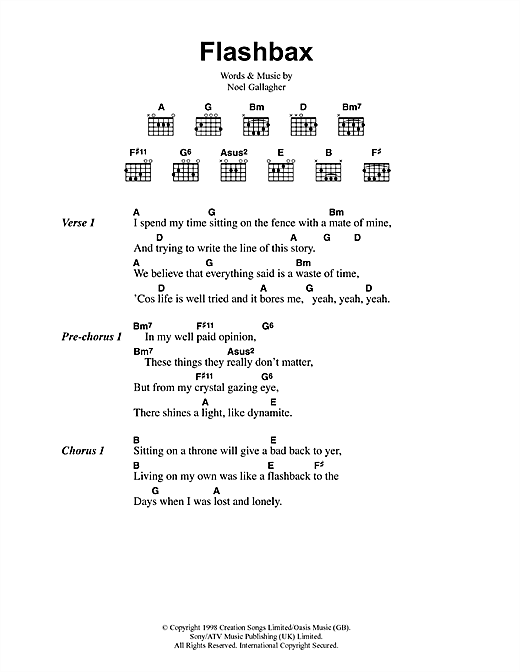 Download Oasis Flashbax Sheet Music and learn how to play Lyrics & Chords PDF digital score in minutes