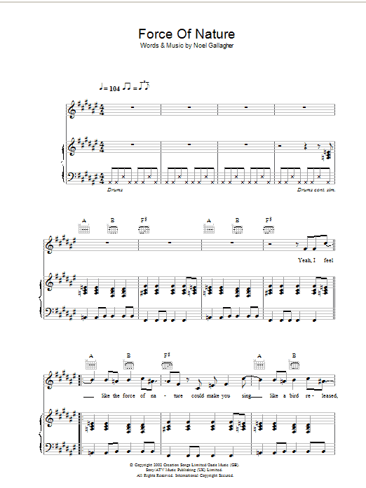 Download Oasis Force Of Nature Sheet Music and learn how to play Guitar Tab PDF digital score in minutes