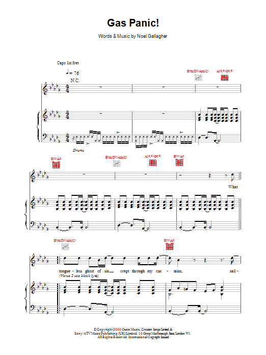 Download Oasis Gas Panic! Sheet Music and learn how to play Lyrics & Chords PDF digital score in minutes