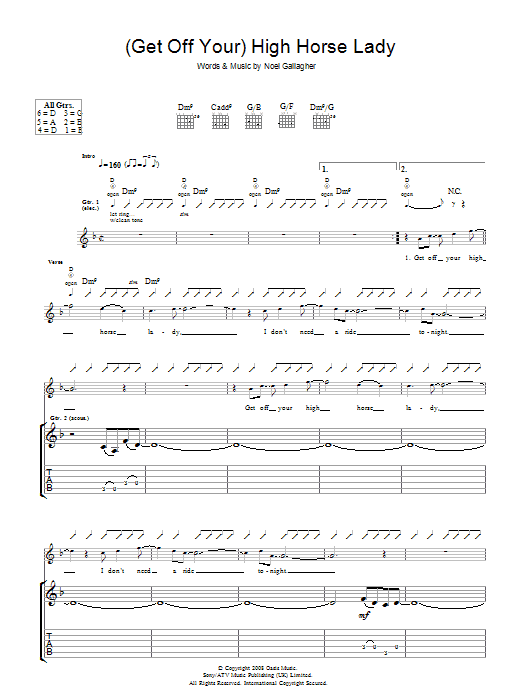 Download Oasis (Get Off Your) High Horse Lady Sheet Music and learn how to play Piano, Vocal & Guitar PDF digital score in minutes
