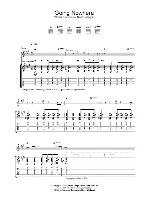 Download Oasis Going Nowhere Sheet Music and learn how to play Piano, Vocal & Guitar (Right-Hand Melody) PDF digital score in minutes