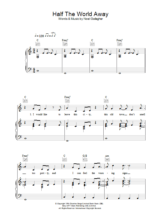 Download Oasis Half The World Away Sheet Music and learn how to play Keyboard PDF digital score in minutes