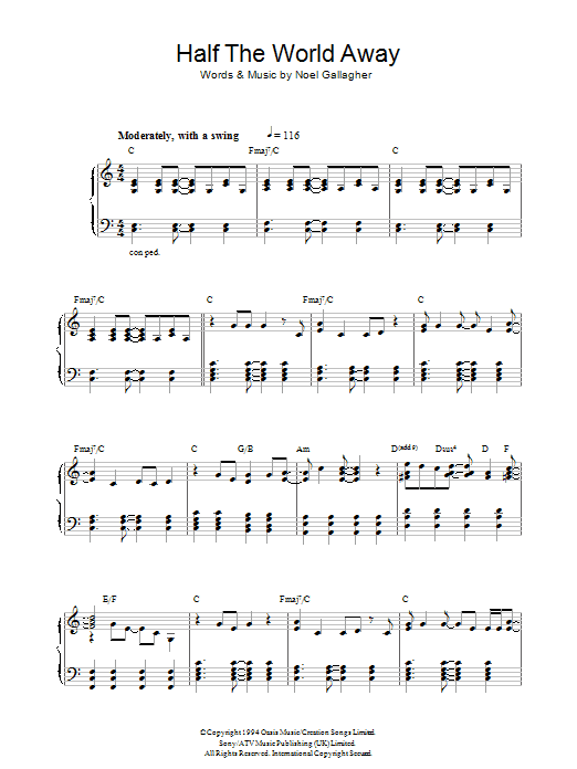 Download Oasis Half The World Away Sheet Music and learn how to play Piano PDF digital score in minutes
