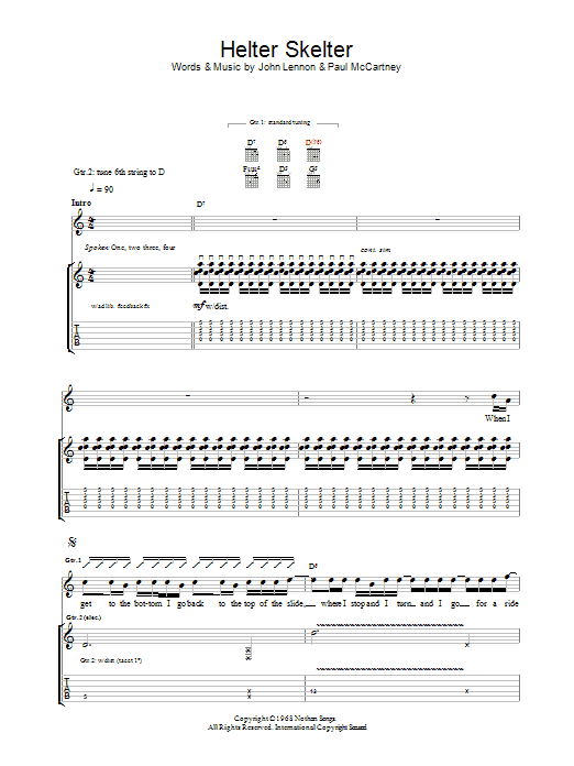 Download Oasis Helter Skelter Sheet Music and learn how to play Lyrics & Chords PDF digital score in minutes