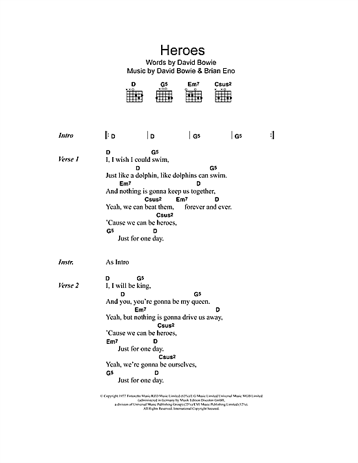 Download Oasis Heroes Sheet Music and learn how to play Lyrics & Chords PDF digital score in minutes