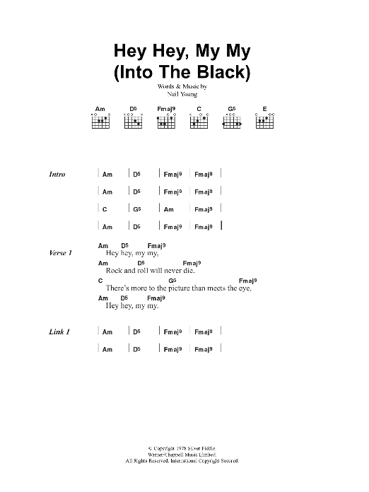 Download Oasis Hey Hey, My My (Into The Black) Sheet Music and learn how to play Lyrics & Chords PDF digital score in minutes