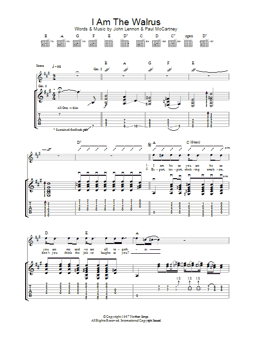 Download Oasis I Am The Walrus Sheet Music and learn how to play Lyrics & Chords PDF digital score in minutes