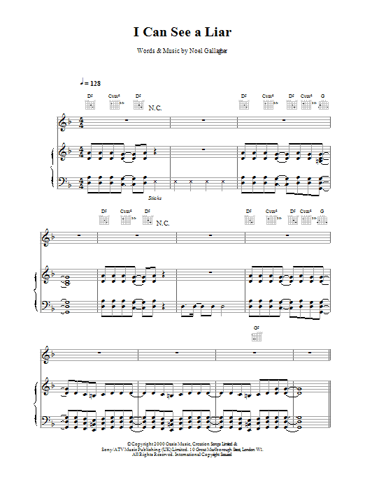 Download Oasis I Can See A Liar Sheet Music and learn how to play Guitar Tab PDF digital score in minutes