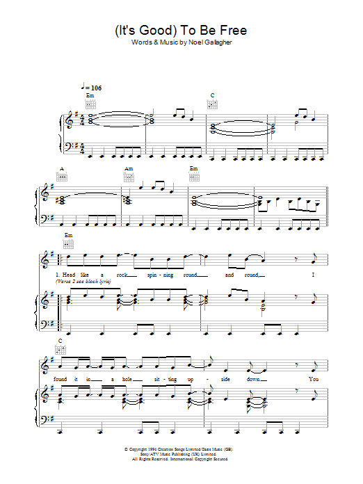Download Oasis (It's Good) To Be Free Sheet Music and learn how to play Lyrics & Chords PDF digital score in minutes