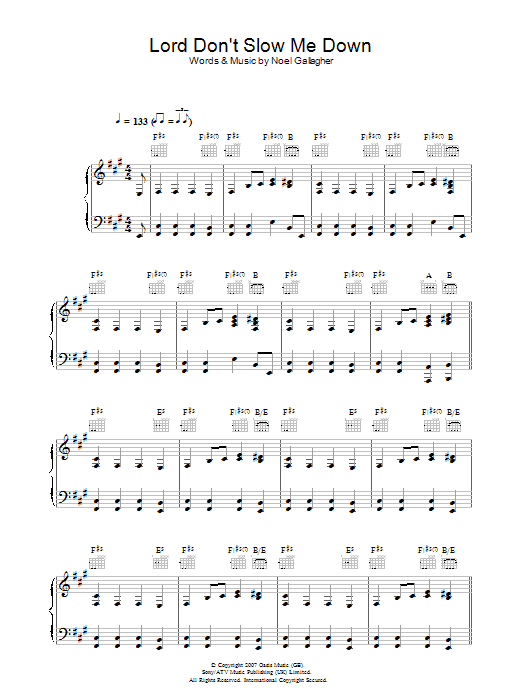 Download Oasis Lord Don't Slow Me Down Sheet Music and learn how to play Lyrics & Chords PDF digital score in minutes
