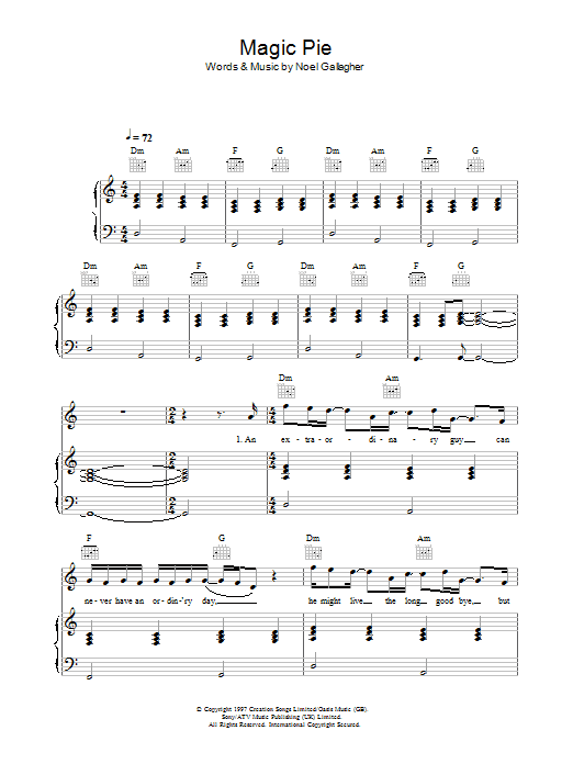 Download Oasis Magic Pie Sheet Music and learn how to play Lyrics & Chords PDF digital score in minutes