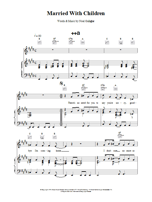 Download Oasis Married With Children Sheet Music and learn how to play Piano, Vocal & Guitar (Right-Hand Melody) PDF digital score in minutes