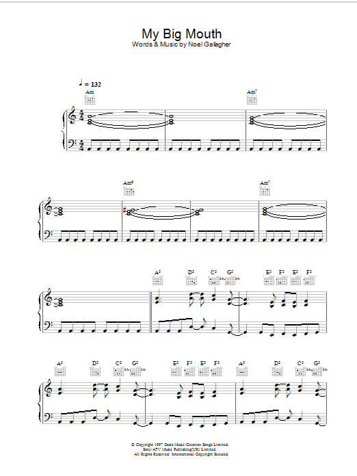 Download Oasis My Big Mouth Sheet Music and learn how to play Lyrics & Chords PDF digital score in minutes