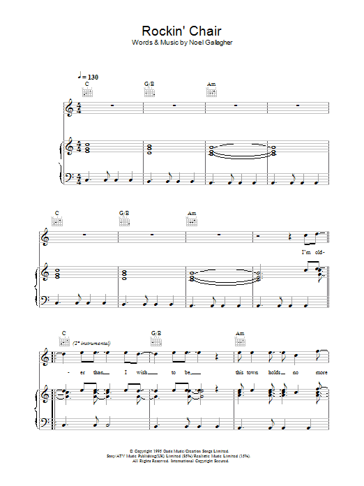 Download Oasis Rockin' Chair Sheet Music and learn how to play Lyrics & Chords PDF digital score in minutes