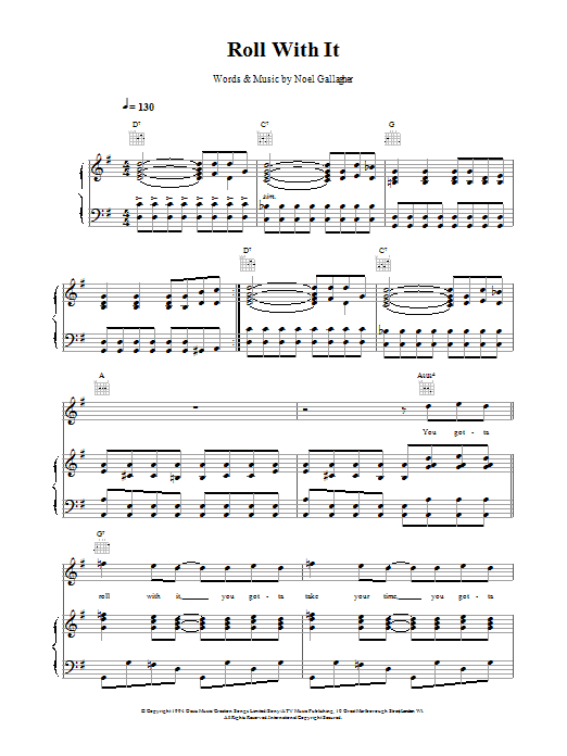 Download Oasis Roll With It Sheet Music and learn how to play Lyrics & Chords PDF digital score in minutes