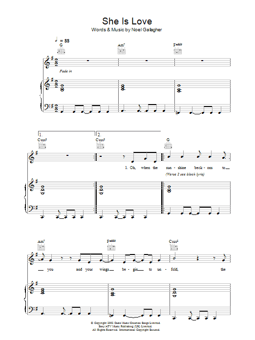 Download Oasis She Is Love Sheet Music and learn how to play Guitar Tab PDF digital score in minutes