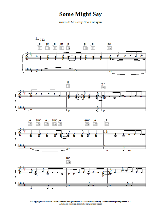 Download Oasis Some Might Say Sheet Music and learn how to play Beginner Piano PDF digital score in minutes