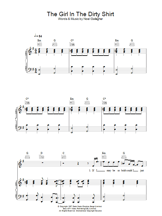 Download Oasis The Girl In The Dirty Shirt Sheet Music and learn how to play Lyrics & Chords PDF digital score in minutes