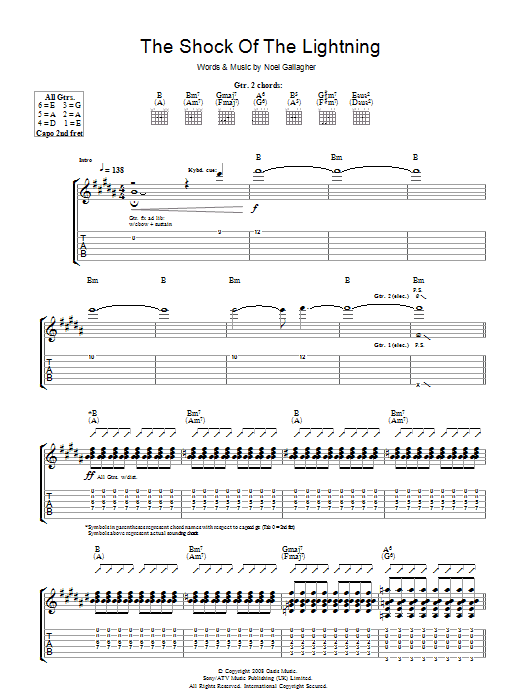 Download Oasis The Shock Of The Lightning Sheet Music and learn how to play Guitar Tab PDF digital score in minutes
