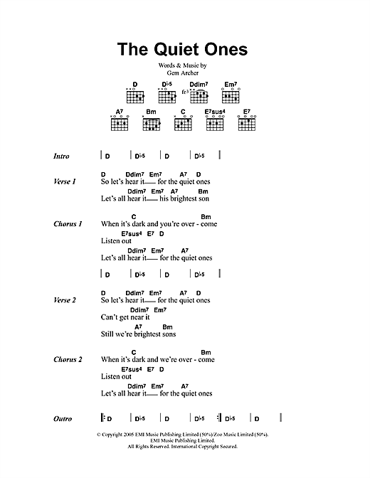 Download Oasis The Quiet Ones Sheet Music and learn how to play Lyrics & Chords PDF digital score in minutes