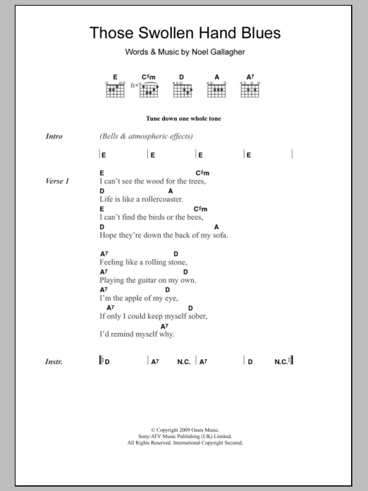 Download Oasis Those Swollen Hand Blues Sheet Music and learn how to play Lyrics & Chords PDF digital score in minutes