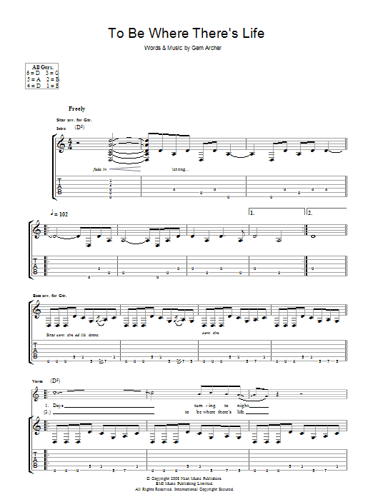 Download Oasis To Be Where There's Life Sheet Music and learn how to play Lyrics & Chords PDF digital score in minutes
