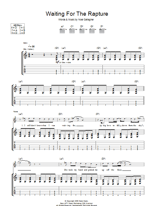 Download Oasis Waiting For The Rapture Sheet Music and learn how to play Piano, Vocal & Guitar PDF digital score in minutes