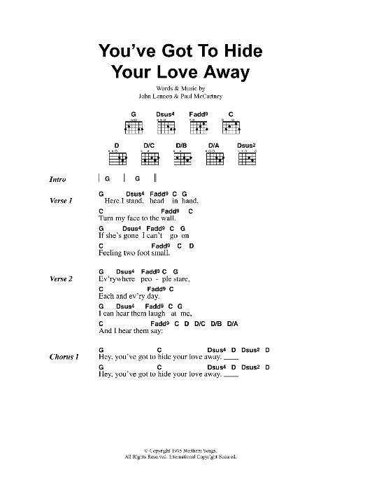 Download Oasis You've Got To Hide Your Love Away Sheet Music and learn how to play Lyrics & Chords PDF digital score in minutes
