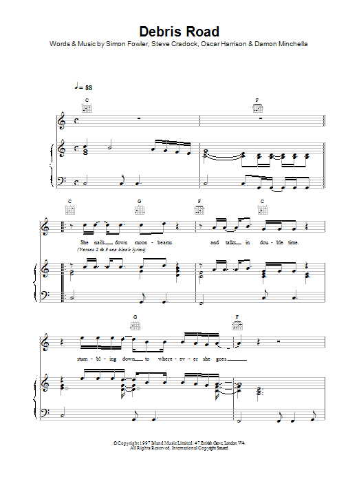 Download Ocean Colour Scene Debris Road Sheet Music and learn how to play Piano, Vocal & Guitar (Right-Hand Melody) PDF digital score in minutes