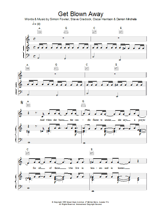 Download Ocean Colour Scene Get Blown Away Sheet Music and learn how to play Piano, Vocal & Guitar (Right-Hand Melody) PDF digital score in minutes