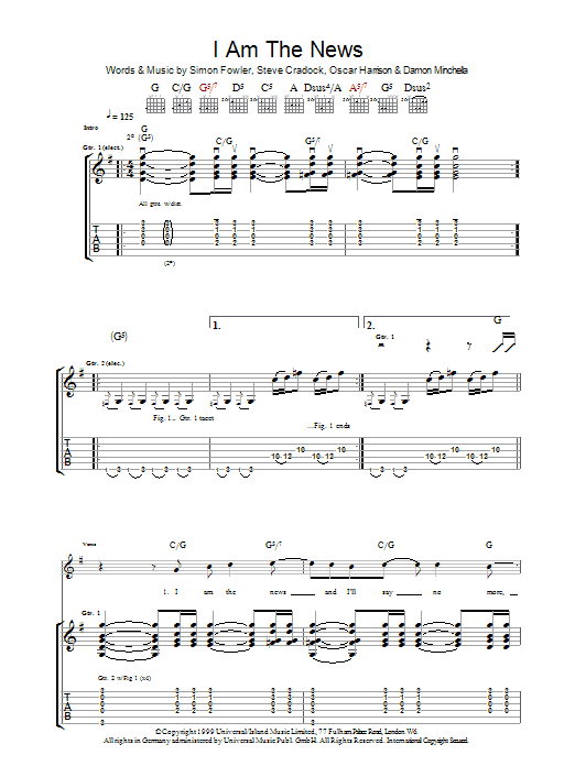 Download Ocean Colour Scene I Am The News Sheet Music and learn how to play Guitar Tab PDF digital score in minutes