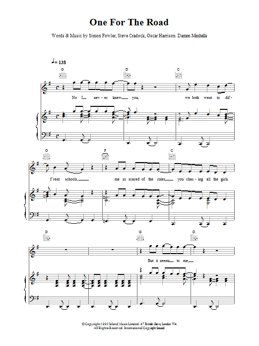 Download Ocean Colour Scene One For The Road Sheet Music and learn how to play Piano, Vocal & Guitar (Right-Hand Melody) PDF digital score in minutes