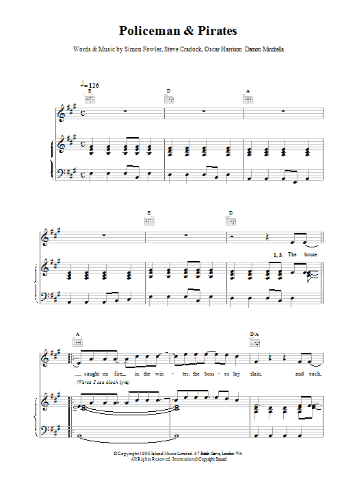 Download Ocean Colour Scene Policemen And Pirates Sheet Music and learn how to play Piano, Vocal & Guitar (Right-Hand Melody) PDF digital score in minutes