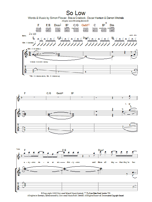 Download Ocean Colour Scene So Low Sheet Music and learn how to play Guitar Tab PDF digital score in minutes