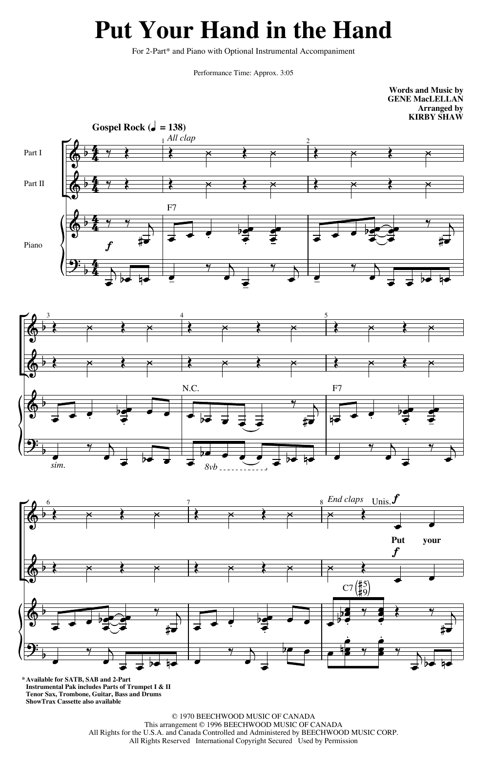 Download Ocean Put Your Hand In The Hand (arr. Kirby Shaw) Sheet Music and learn how to play 2-Part Choir PDF digital score in minutes