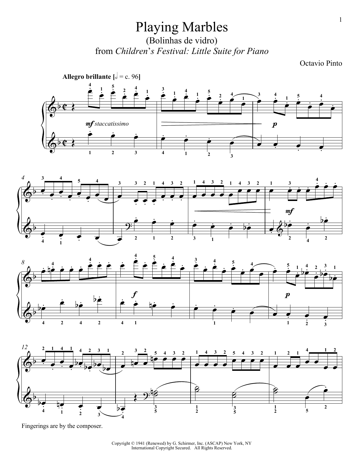 Download Octavio Pinto Playing Marbles Sheet Music and learn how to play Piano PDF digital score in minutes